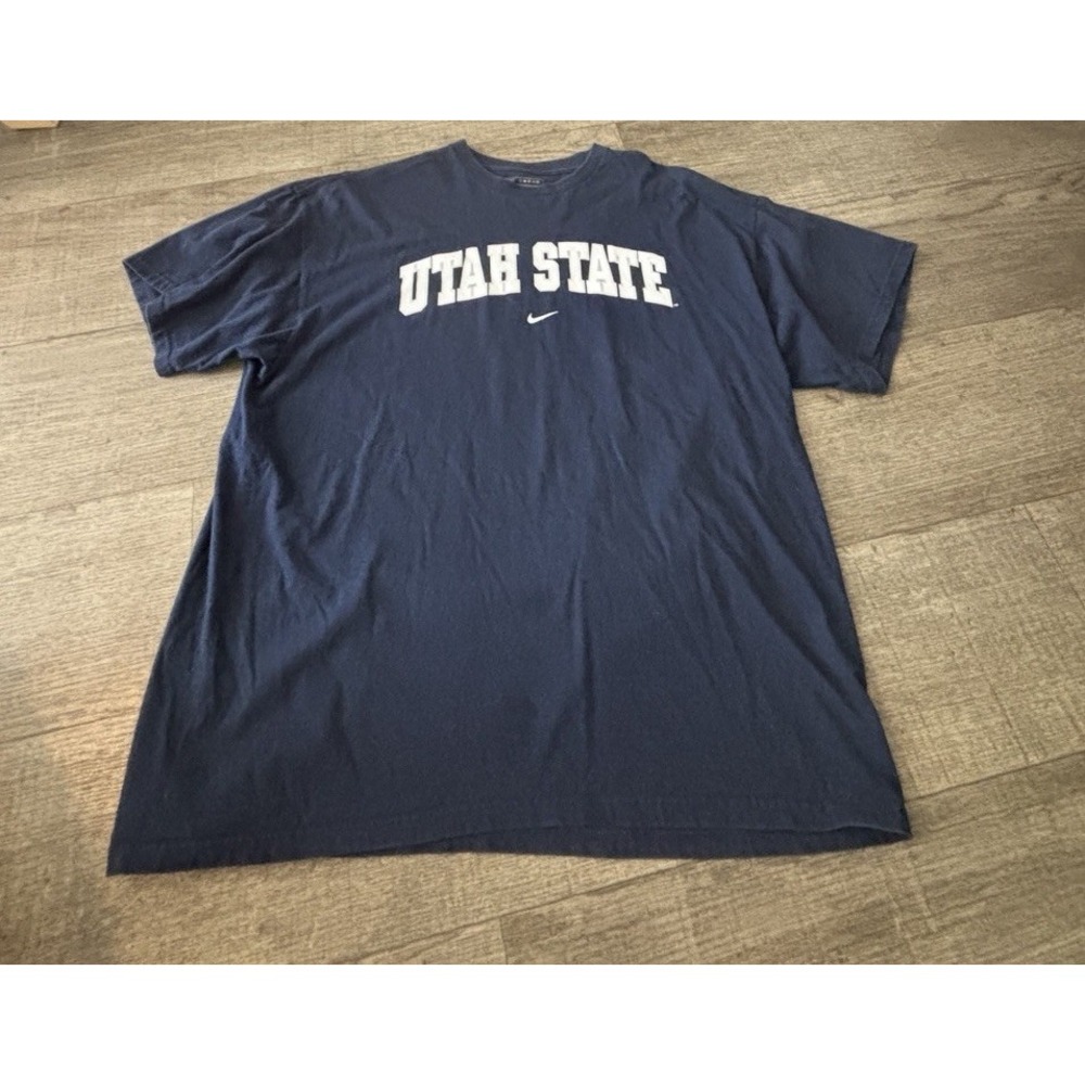 Vintage Nike Utah State Aggies T Shirt Navy Blue College Spellout Swoosh XL